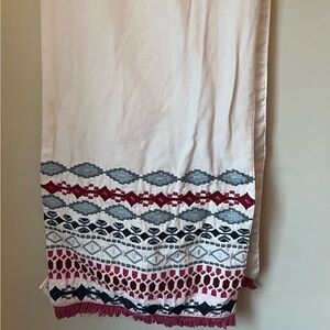 Pier 1 Cream and Navy Table Runner with red fringe